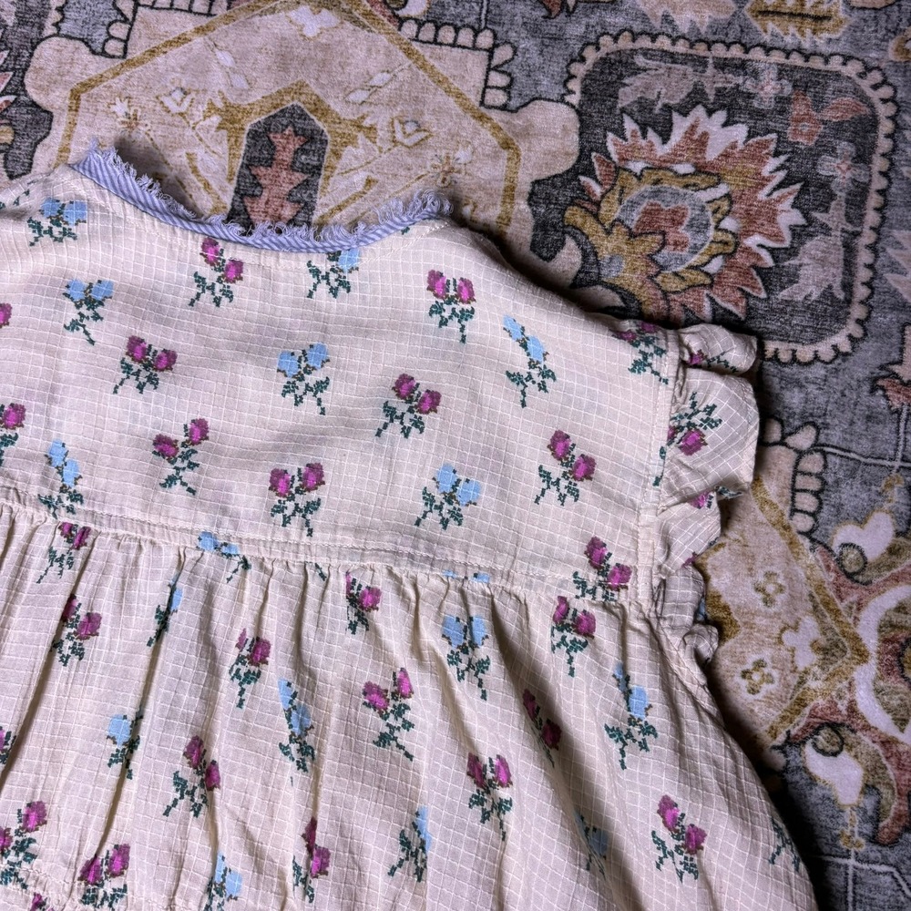 Free People Floral Cross Stitch Tiered Mini Dress Cream Boho Medium Cottage Core - Picture 15 of 16